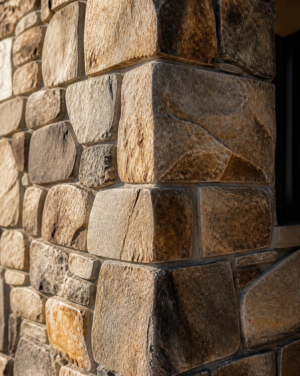 Close view of stone masonry joints prepared for sealant
